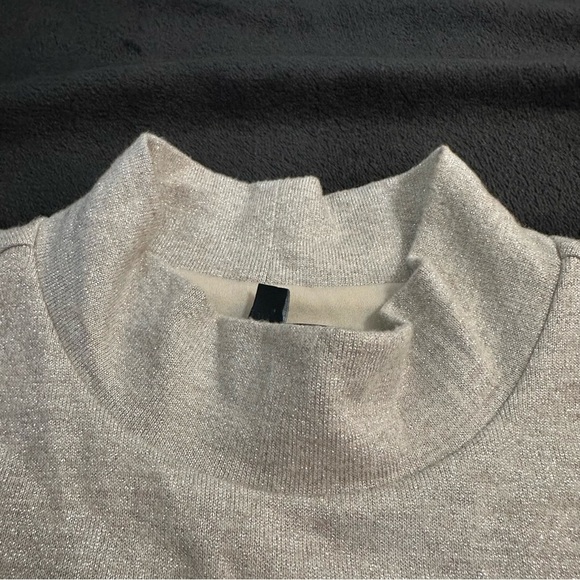 White House Black Market Metallic Shimmer Knit Dress Gray Silver Small - Picture 5 of 16